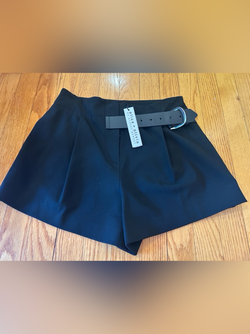 Alice + Olivia Black Shorts with Attached Belt Detail NWT